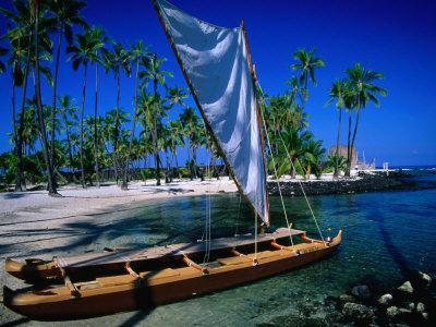 A Sailing Canoe On Beach Of South Kona Coast, Puuhonua O Honaunau National Park, Hawaii, Usa by Ann Cecil Pricing Limited Edition Print image