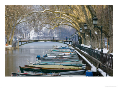 Lake Annecy And Boats Along Canal Du Vasse, Annecy, French Alps, Savoie, Chambery, France by Walter Bibikow Pricing Limited Edition Print image