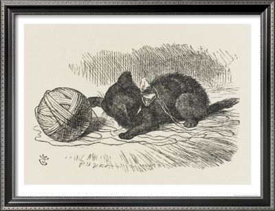 Black Kitten The Black Kitten Plays With A Ball Of Twine by John Tenniel Pricing Limited Edition Print image