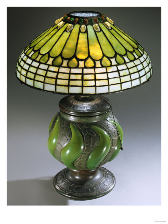 Jewelled Feather' Leaded Glass Bronze And Blown Glass Table Lamp by Guiseppe Barovier Pricing Limited Edition Print image