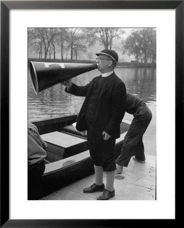 Kent School Headmaster Father Sill Yelling Through Megaphone To Crew Team by Peter Stackpole Pricing Limited Edition Print image