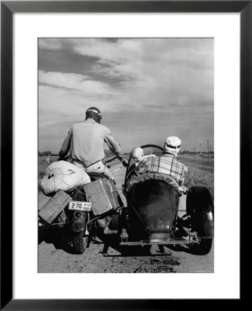 Family Driving On Motorcycle And Sidecar From Omaha, Nebraska To Salt Lake City, Ut by Allan Grant Pricing Limited Edition Print image
