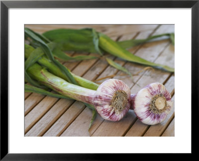 Fresh Garlic On Teak Table, Clos Des Iles, Le Brusc, Var, Cote D'azur, France by Per Karlsson Pricing Limited Edition Print image