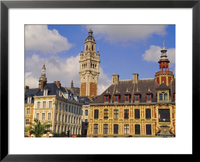 Flemish Houses, Belfry Of The Nouvelle Bourse And Vielle Bourse, Grand Place, Lille, Nord, France by David Hughes Pricing Limited Edition Print image