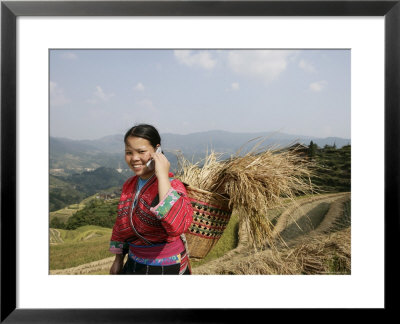 Yao Minority Woman With Cellphone, Longsheng Terraced Ricefields, Guilin, Guangxi Province, China by Angelo Cavalli Pricing Limited Edition Print image