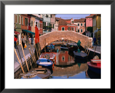 Canal Lined By Colourful Houses, Venice, Burano, Veneto, Italy by Roberto Gerometta Pricing Limited Edition Print image