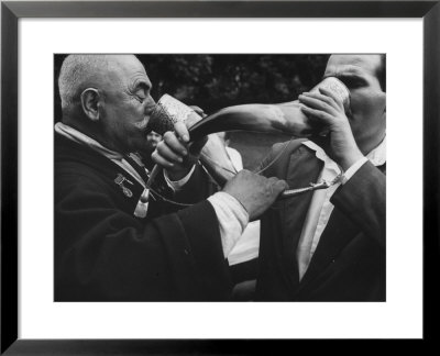 Wine From Silver-Chased Cattle Horns Downed By Toasters At Party On A Wine-Making Farm by Stan Wayman Pricing Limited Edition Print image