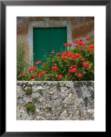 Vacation Villa Wall With Flowers, Matsoukata, Kefalonia, Ionian Islands, Greece by Walter Bibikow Pricing Limited Edition Print image