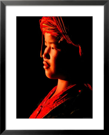 Atmospheric Portrait Of Palaung Girl Wearing Headdress, Myanmar by Stu Smucker Pricing Limited Edition Print image