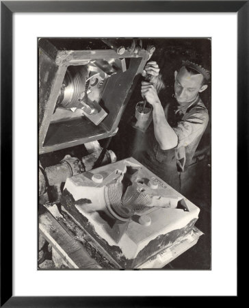 Worker Finishing Sand Mold For An Air-Cooled Airplane Cylinder Head, Aluminum Co. Of America Factor by Margaret Bourke-White Pricing Limited Edition Print image