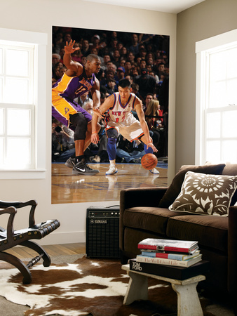 New York Knicks V Los Angeles Lakers, New York, Ny, Feb 10: Jeremy Lin, Andrew Bynum by Nathaniel S. Butler Pricing Limited Edition Print image