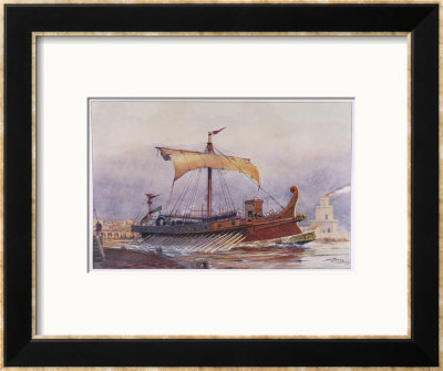 Warship Of Imperial Rome Is Rowed Out Of Harbour With Only A Light Sail Hoisted by Albert Sebille Pricing Limited Edition Print image