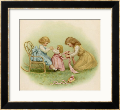Doll Is Dressed By Two Girls One In Front Of Her While The Other Ties Her Sash Behind by Ida Waugh Pricing Limited Edition Print image