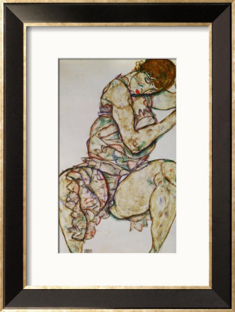 Seated Woman With Left Hand In Hair, 1914 by Egon Schiele Pricing Limited Edition Print image