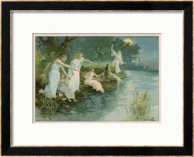 Group Of Fairies Fishing In The River For Stars by P. Kauffmann Pricing Limited Edition Print image