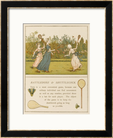 Three Girls Play Battledore And Shuttlecock In A Summer Garden by Kate Greenaway Pricing Limited Edition Print image