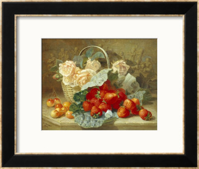 Still Life Of Summer Fruit And Peach Roses by Eloise Harriet Stannard Pricing Limited Edition Print image