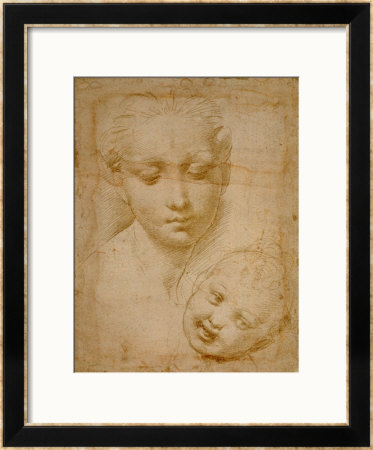Heads Of The Virgin And Child, 1508-1510, Silverpoint On Orange-Pink Paper by Raphael Pricing Limited Edition Print image