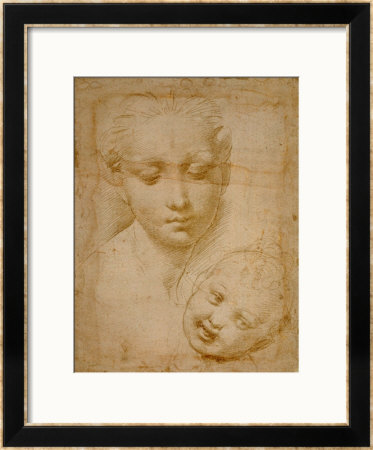 Heads Of The Virgin And Child, 1508-1510, Silverpoint On Orange-Pink Paper by Raphael Pricing Limited Edition Print image
