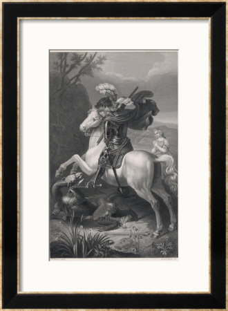 Saint George Slays The Dragon While A Damsel Watches Safely Out Of Harms Way by Harry Payne Pricing Limited Edition Print image