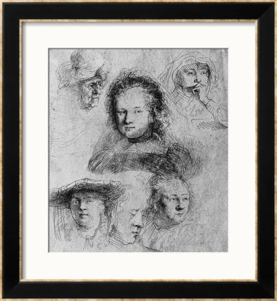 Six Heads With Saskia Van Uylenburgh In The Centre, 1636 by Rembrandt Van Rijn Pricing Limited Edition Print image