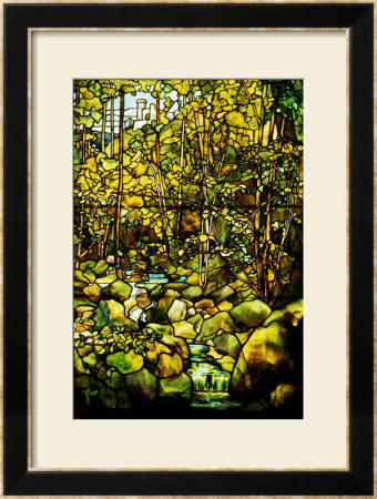 A Leaded Glass Window Of A Woodland Scene by Tiffany Studios Pricing Limited Edition Print image