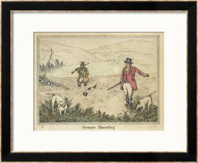 Grouse, Two Men And Their Dogs Walk Up A Moor Hoping To Start Up Some Grouse by Henry Thomas Alken Pricing Limited Edition Print image