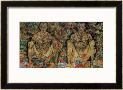 Two Squatting Men, (Double Self-Portrait), 1918 by Egon Schiele Pricing Limited Edition Print image