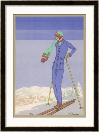 She Pauses Before Embarking On The Piste In Her Elegant Ski Costume by Zeilinger Pricing Limited Edition Print image