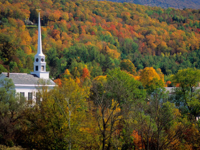 Stowe Autumn With Steeple, Vermont, Usa by David R. Frazier Pricing Limited Edition Print image