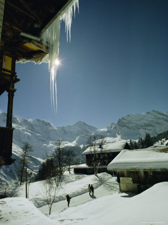 Icicles On Chalet And Deep Snow, Swiss Alps, Switzerland, Europe by Jon Hart Gardey Pricing Limited Edition Print image