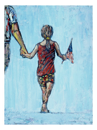 Illustration Of Girl Holding American Flag by Mark Hunt Pricing Limited Edition Print image