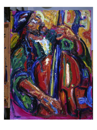 Abstract Painting Of A Double Bass Player by Majid Kahhak Pricing Limited Edition Print image