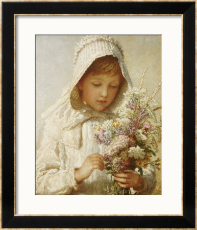 The Month Of September, A Young Girl In White, Holding A Bunch Of Flowers by Carl Wilhelm Friedrich Bauerle Pricing Limited Edition Print image