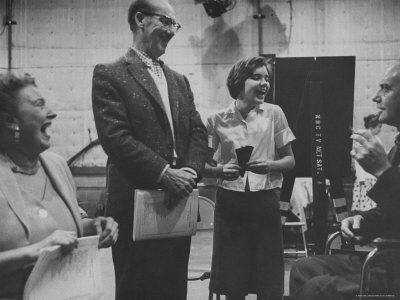 Comedian Groucho Marx Rehearsing For 'The Mikado' For A Tv Program With His Daughter Melinda Marx by Allan Grant Pricing Limited Edition Print image