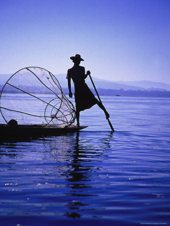 Fisherman, Leg Rower, Trap, Inle Lake, Myanmar by Inga Spence Pricing Limited Edition Print image
