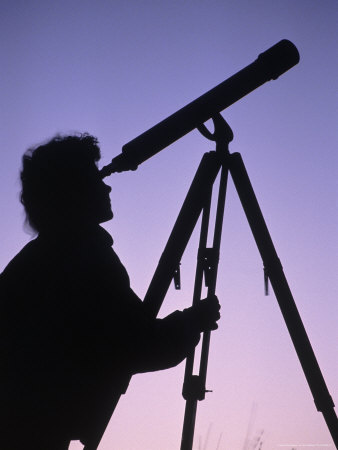 Silhouette Of Woman Looking Through Telescope by Ken Wardius Pricing Limited Edition Print image
