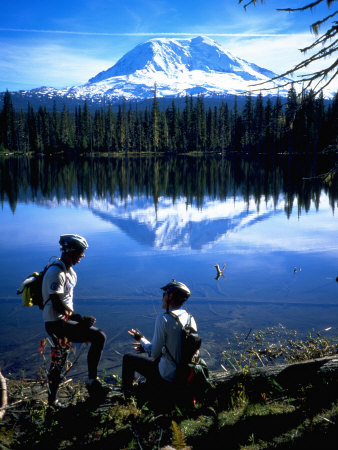 Mountain Bikers Enjoying View, Mt. Adams, Wa by Eric Sanford Pricing Limited Edition Print image