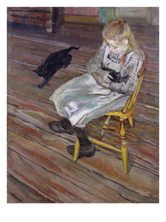 The Girl With The Cats, 1909 (Oil On Canvas) by Christian Krohg Pricing Limited Edition Print image