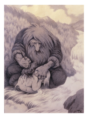 The Troll Washing His Kid, 1905 (Coloured Pencil On Paper) by Theodor Severin Kittelsen Pricing Limited Edition Print image
