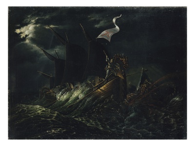 Frithjof Kills Two Ocean Trolls, 1826 (Oil On Canvas) by Carl Peter Lehmann Pricing Limited Edition Print image