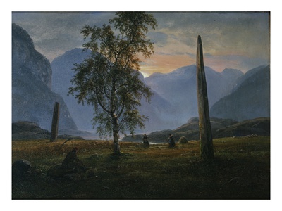 Landscape With Memorial Stones, 1839 (Oil On Canvas) by Johan Christian Dahl Pricing Limited Edition Print image