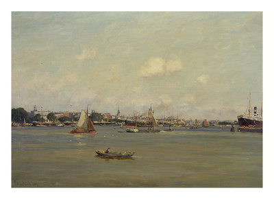Harbour In Rotterdam, 1897 (Oil On Canvas) by Johannes Martin Grimelund Pricing Limited Edition Print image