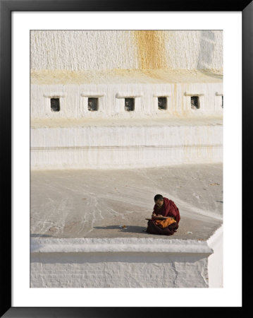 Tibetan Buddhist Monk Reading Scriptures At The Boudha Stupa At Bodhanath, Kathmandu, Nepal by Don Smith Pricing Limited Edition Print image