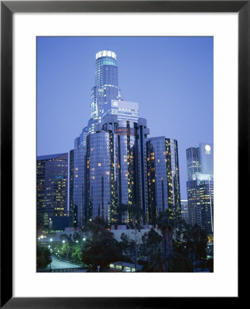 Skyscrapers In The City At Night, Los Angeles, California, Usa by Tony Gervis Pricing Limited Edition Print image