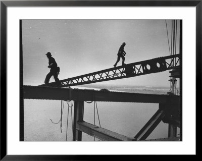Steel Workers Above The Delaware River During Construction Of The Delaware Memorial Bridge by Peter Stackpole Pricing Limited Edition Print image