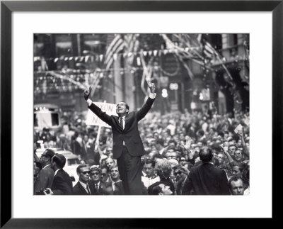Richard Nixon Giving Victory Sign At Presidential Campaign Rally by Lee Balterman Pricing Limited Edition Print image