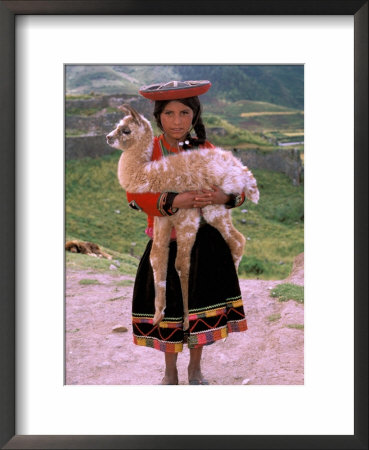 Indian Girl With Llama, Cusco, Peru by Pete Oxford Pricing Limited Edition Print image
