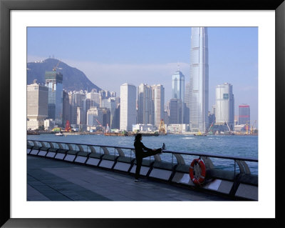 Morning Exercise, Victoria Harbour And Hong Kong Island Skyline, Hong Kong, China by Amanda Hall Pricing Limited Edition Print image