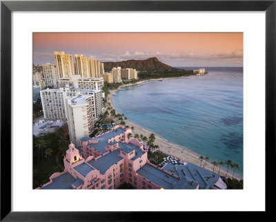 Waikiki Beach With Royal Hawaiian Hotel And Diamond Head At Sunset, Oahu, Hawaii by John Elk Iii Pricing Limited Edition Print image